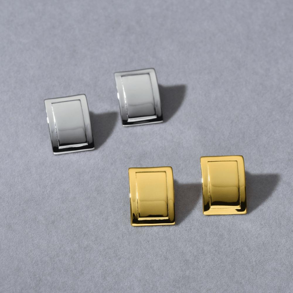 European and American return-shaped rectangular mirror polished stud earrings simple and versatile gold silver commuter earrings