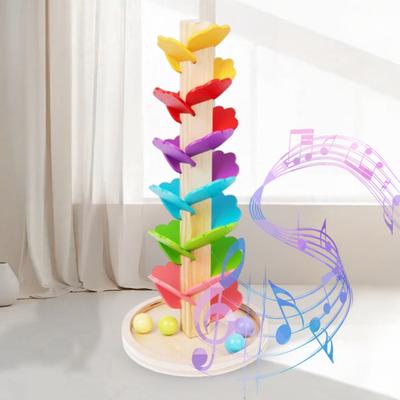 Yousheng Murmelbahn Regenbogen Klangbaum Kinder Feinmotorik Holzbaum mit Runder/Quadratischer Basis Kugeln Kleinkinder Jungen Mädchen Pädagogisch Musikalisch