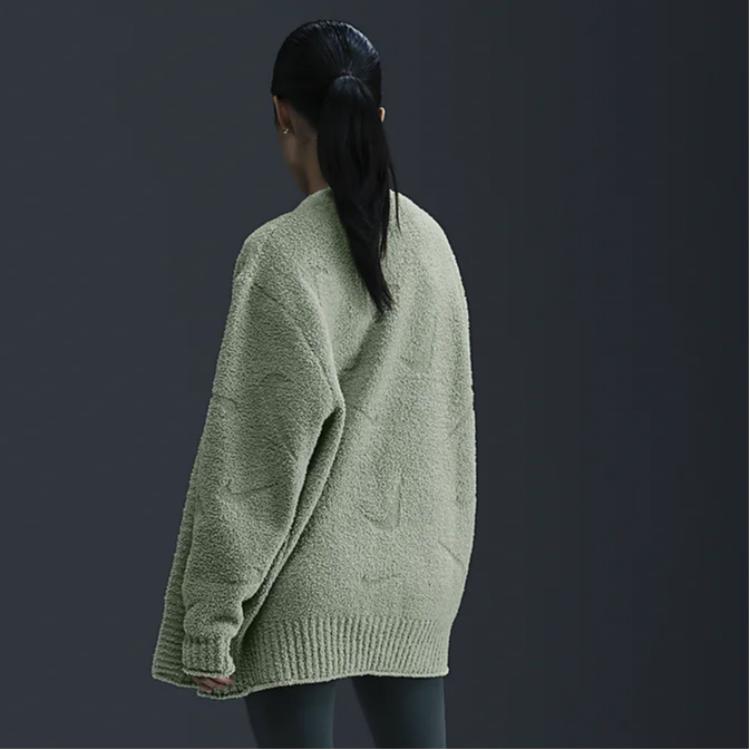 Nike Phoenix Cozy Bouclé Cardigan Loose Long Sleeve Knit Sweater Women Tops Horizon-Green FZ1712370
