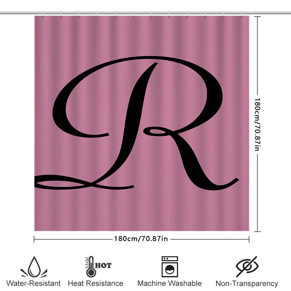 Pink Bath Shower Curtain with Letter Print Personalized Custom Name Monogram Decor for Bathroom Accessories Sets