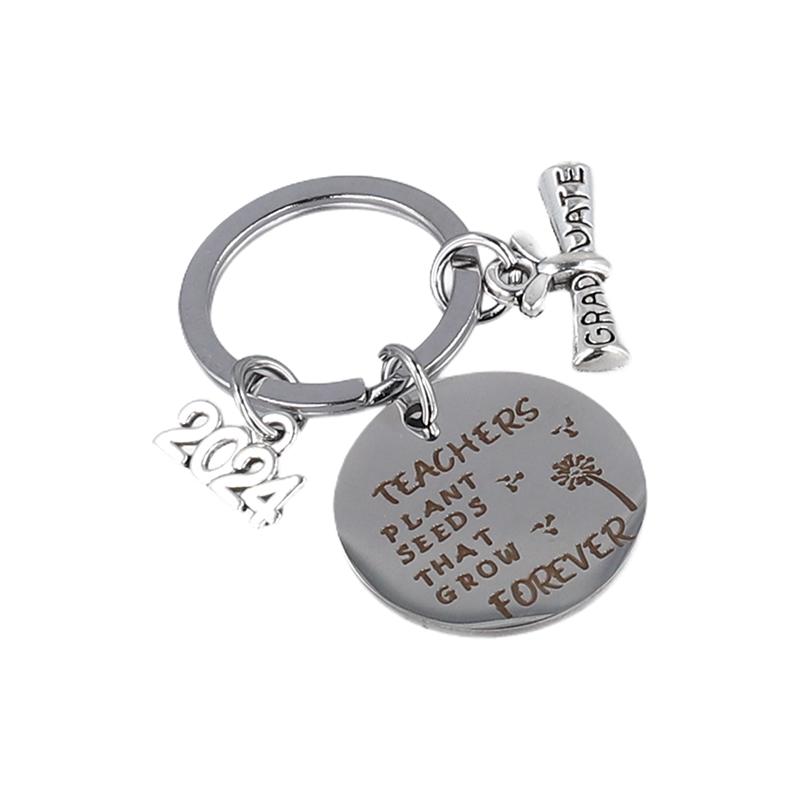 2024 Graduation Doctoral Cap Stainless Steel Engraved Keychain Rings Key Holder Inspirational Language Creative Gift Accessories