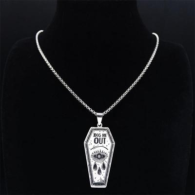 Fashion Eyes Necklaces Dark Punk DIG ME OUT Coffin Eyes Tears Stainless Steel Necklaces Men Evil Eye Silver Color Chain Necklace Jewelry