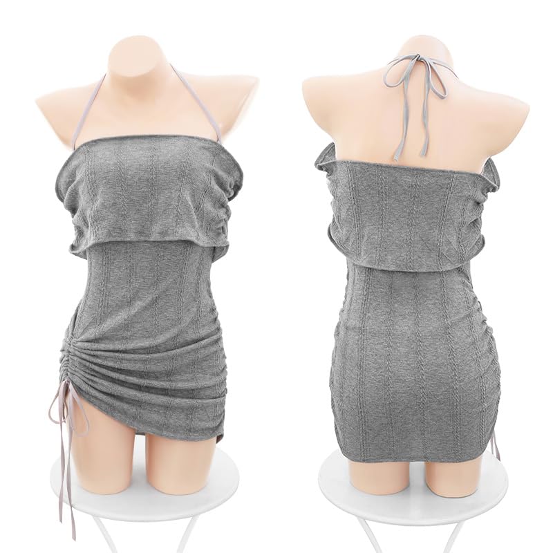 Ahegao Small Tight Knit Mini Sexy Sexy Sexy Virgin-Killing Sweater, Breasts, Dress, Length, Babydoll, Popular, Women's, Gray, Clothing, Costume,