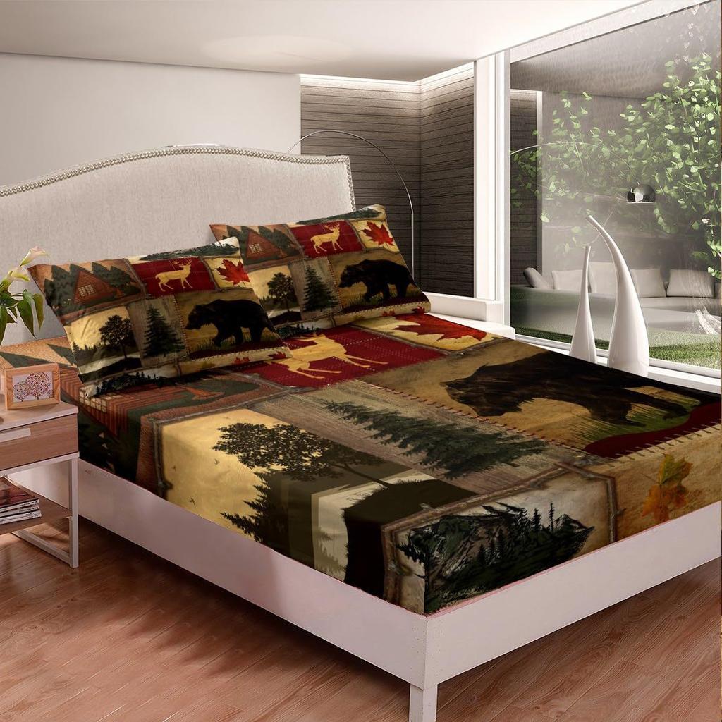 Animal Deer Bear Pattern Sheet Four-Piece Bedding Set Bedroom Dormitory Bedding Decoration
