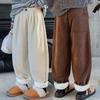 Autumn Winter Thick Fleece Boys Kids Casual Pants Fashion Korean Lamb Fleece Warm Girls Solid Trousers Children Clothes