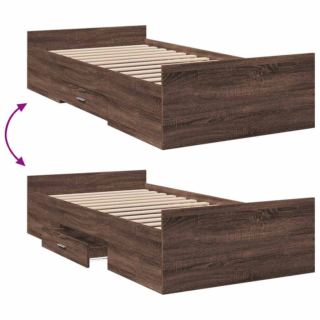 Bed Frame with Drawers Brown Oak Effect 75 X 190 Cm