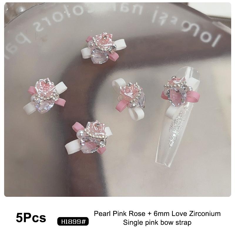 

5Pcs Bow Pearl Rose Mixed Nail Nail Accessories Nail Art Diy Nails Accessories Decoration Charms as the picture
