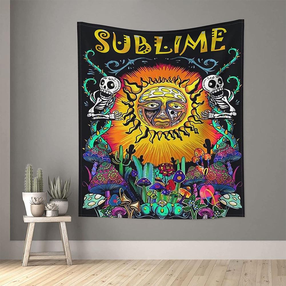 Hippie Sun Rectangle Wall Tapestry Mushroom Cactus Wall Hanging Background Cloth For Bedroom Decor