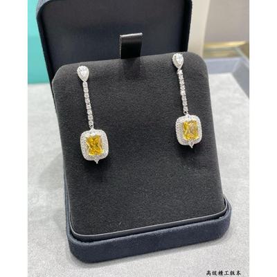 Yellow Diamond Earrings, Colored Gem S, Non Allergic Electroplating, Thick Gold Birthday Gift, Daily Dressing
