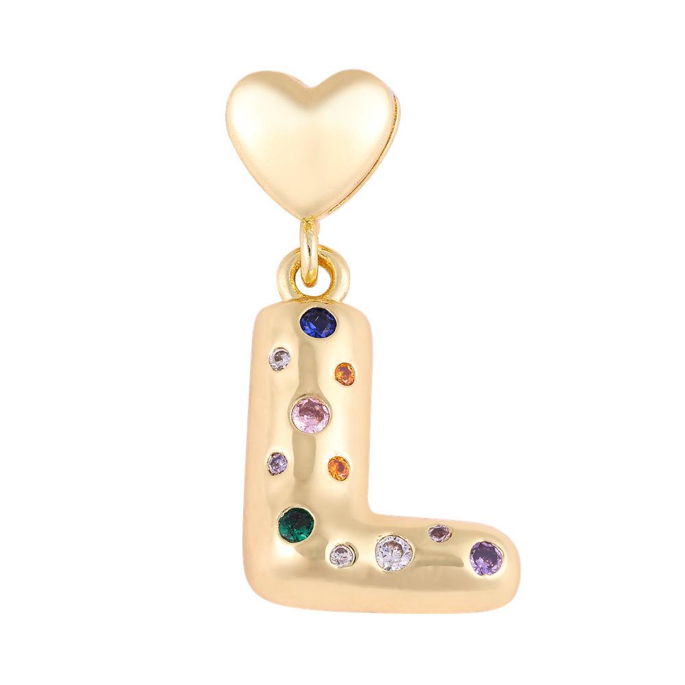 18K Gold-Plated Zircon Necklace with Cross and Colorful Letter Pendants