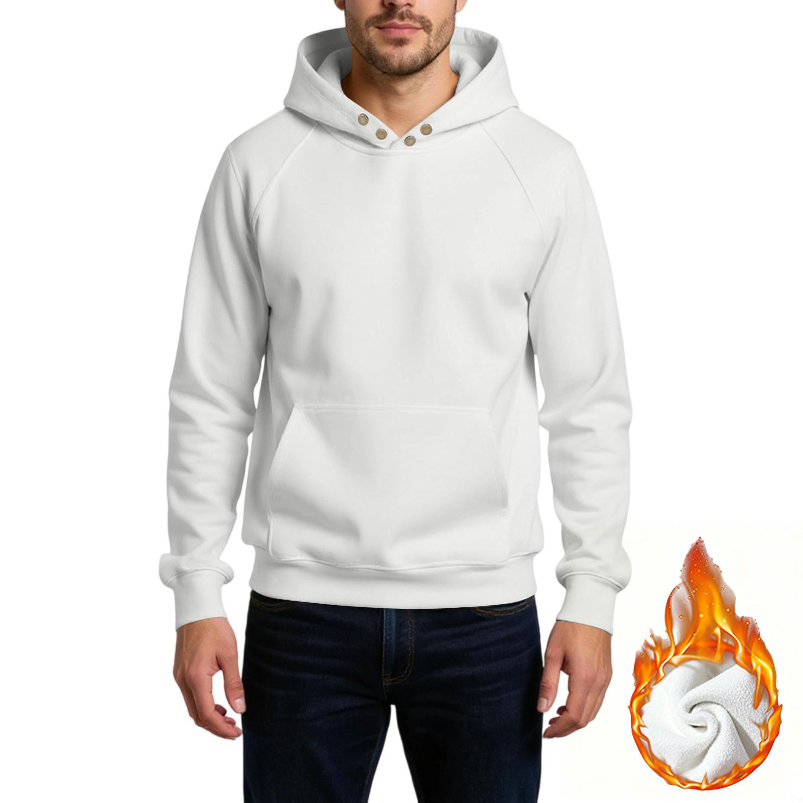 

Men s Loose Leisure Versatile American Style Button Hooded Hood Hoodie M белый