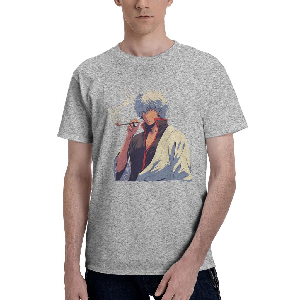 Classic Gintoki Character Men T Shirts Gintama Casual Tee Shirt Short Sleeve Crew Neck Pure Cotton Graphic Tops TShirt