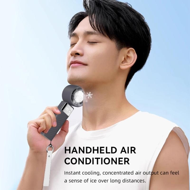 Handheld Pocket Fan USB Rechargeable LED Digtal Display Fan with Strong Airflows Cooling Device for Hot Weather