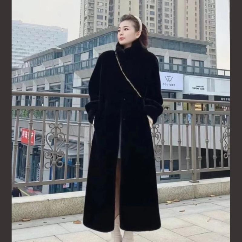 Medium and long new imitation mink fur coat women's thickened fur coat winter stand-up collar light