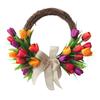 Tulip Wreath Colorful Artificial Silk Flower Ring 40cm Natural Vine Base Home Decor