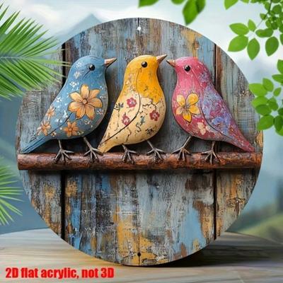Vintage Metal Wall Art Colorful Bird Round Sign Home Decor Gift