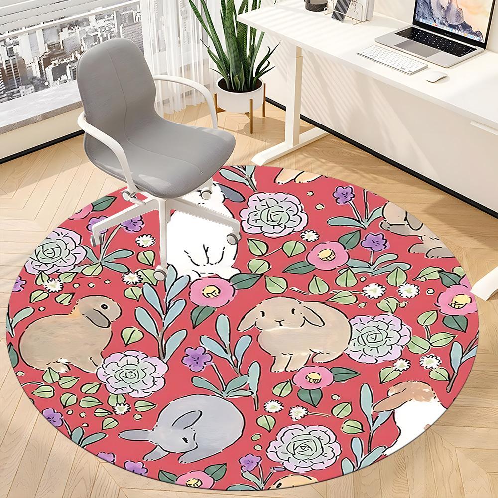 1pc Rabbit Floral Pattern Office Round Rug, Non-slip, Soft and Durable Office Rug for Interior Decoration, Perfect for Office, Beautiful Decoration Yy