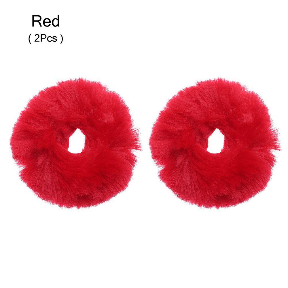 2Pcs Women Girls Winter Fur Hair Scrunchies Pom Pom Hair Tie Fuzzy Elastic Hair Bands Ponytail Holders Hair Accessories