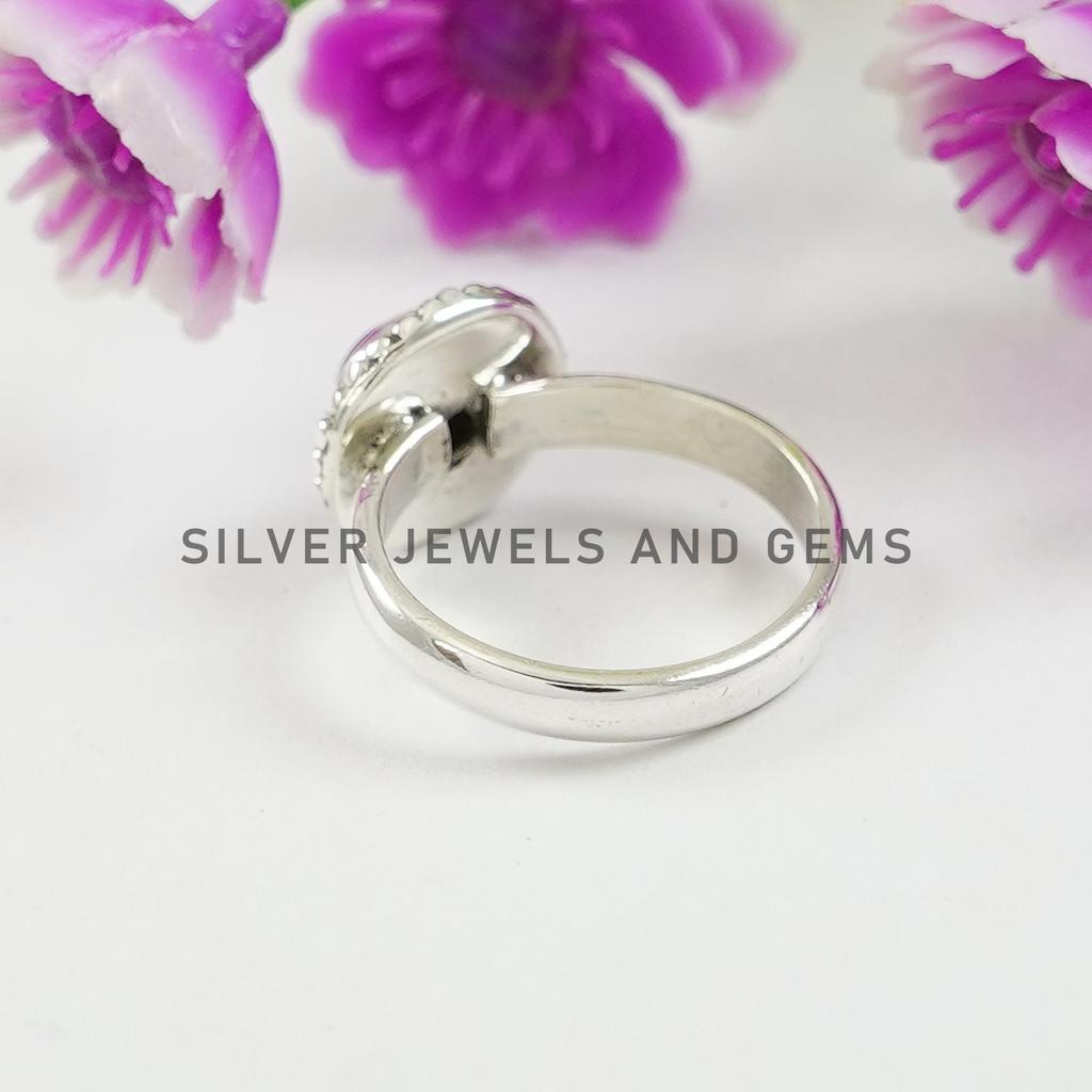 Labradorite Ring: Round Gemstone, 925 Sterling Silver Boho Handmade Ring