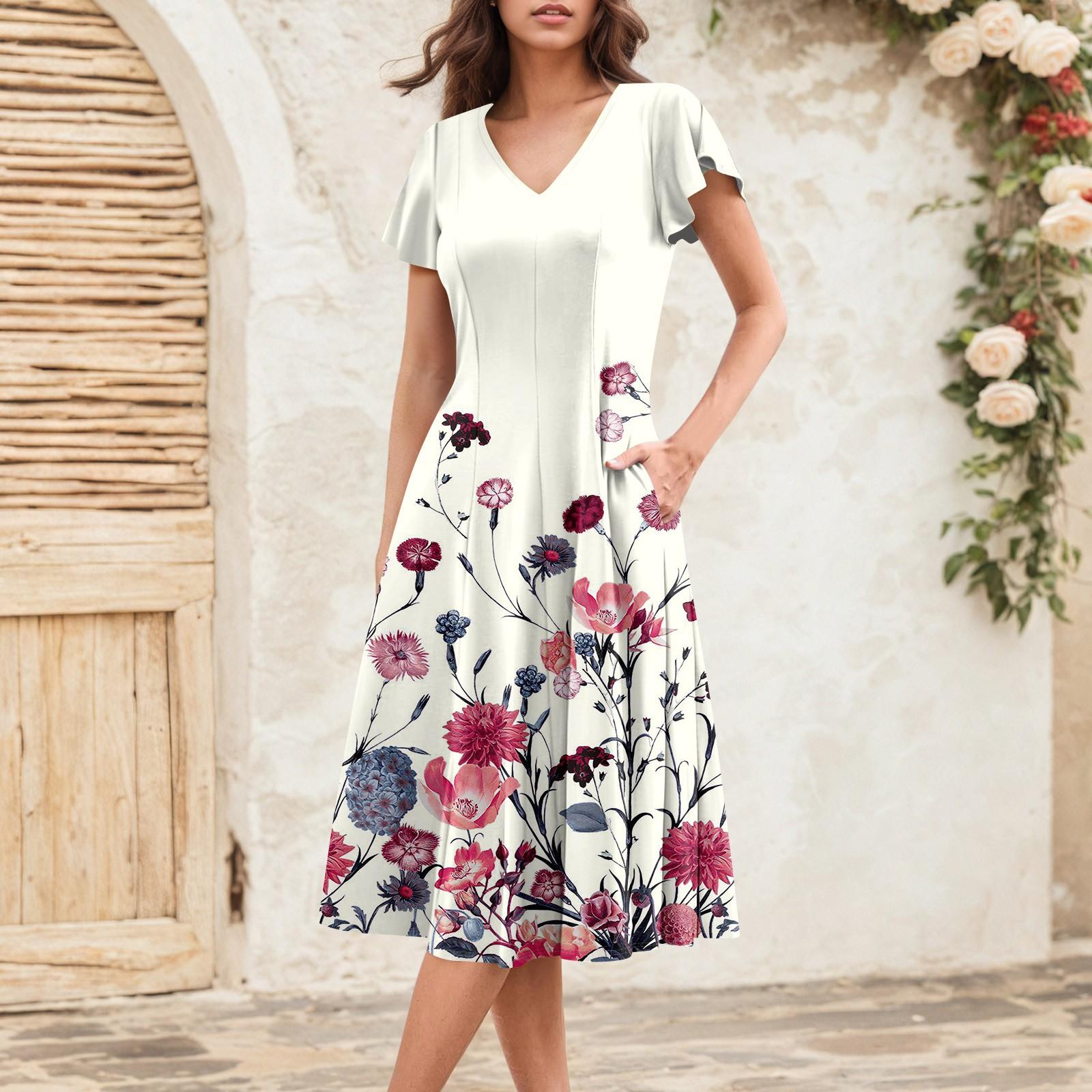 

Женское летнее модное элегантное платье миди в стиле ретро с V-образным вырезом и оборками на рукавах S бежевый