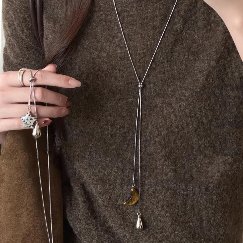 Punkte Steine Stern Mond Anhänger Halsketten für Damen Mode Lässig Wassertropfen Ausziehbar Lange Halsketten Täglicher Schmuck Geschenke
