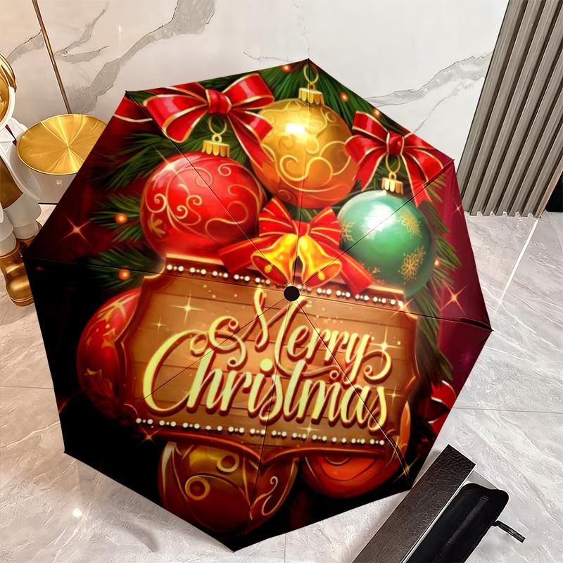 Christmas gifts, bells, Santa Claus, snowman, Christmas tree umbrella, home essential, wrought iron tri-fold portable all-season outdoor umbrella H27