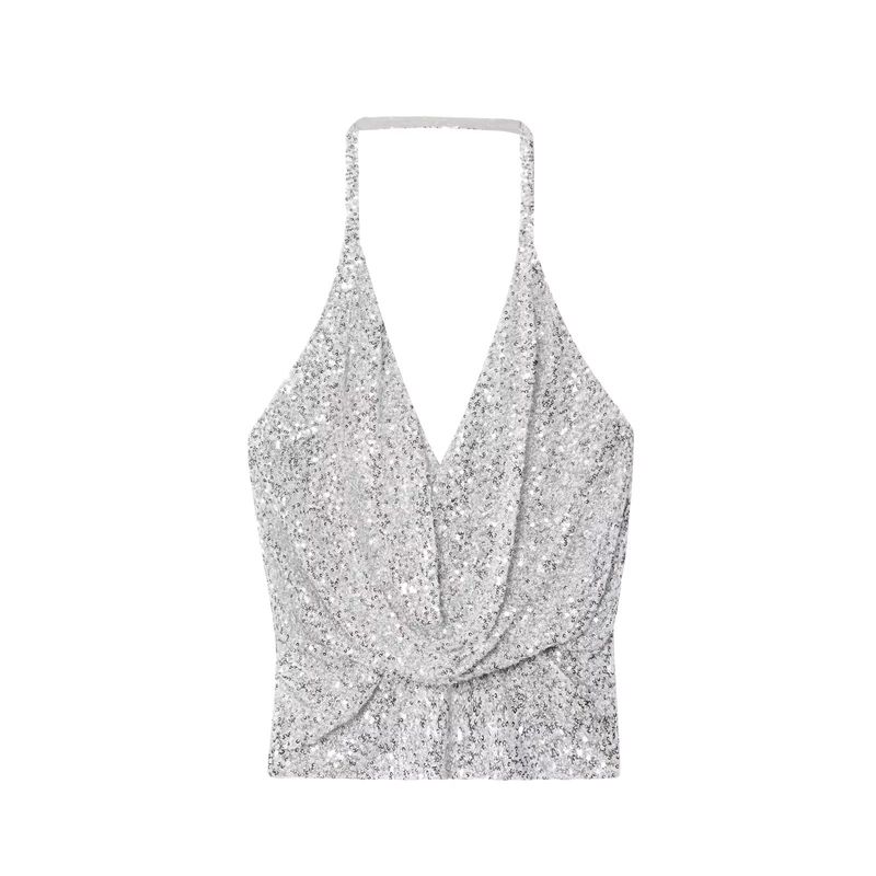 Jnleaog Autumn New Women's Clothing Fashion Style French Design Ruched Sequin Tops 1014801808