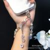 Wholesale Phone Chain Alloy Heart Zircon Tassel Hanging Chain Acrylic Rose Flower Wrist Beaded Phone Case Lanyard