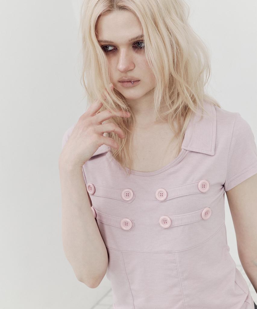 SETUP-EXE Napoleon Collar Top / Baby Pink