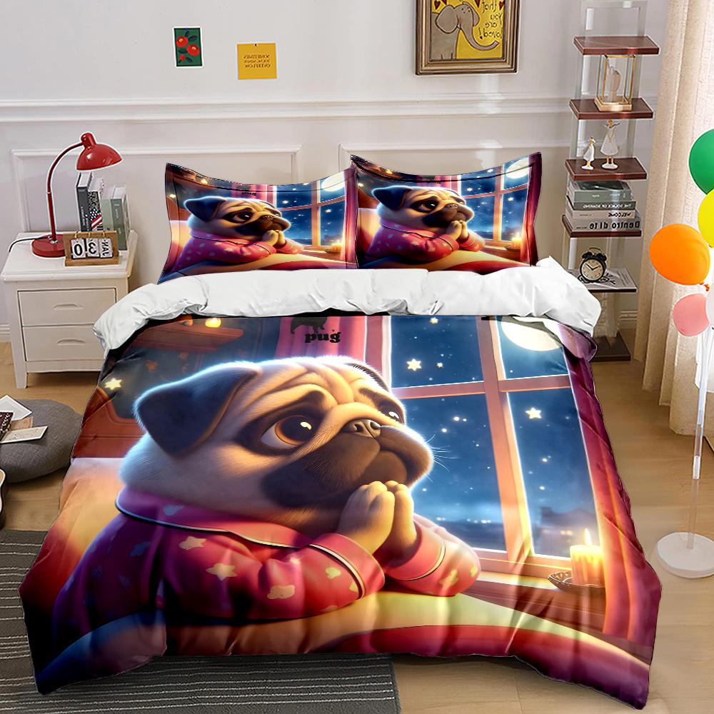 Uroczy Zestaw Pościeli z Nadrukiem Mopsa Pokrowiec na Kołdrę dla Entuzjasty Sportu 1 Pokrowiec na Kołdrę 2 Poszewki na Poduszki Zestaw Pościeli dla Dorosłych i Dzieci Luksusowy Prezent