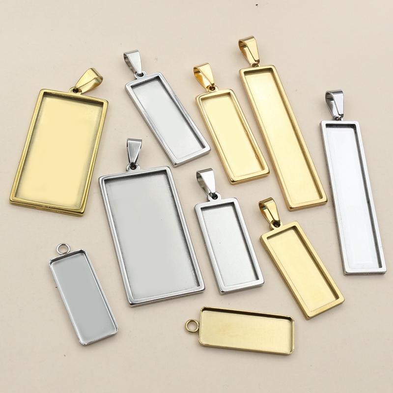 5-10pcs Rectangle Pendant Cabochon Base Blank Setting Tray Stainless Steel DIY Jewelry Making Accessories for Necklace Earrings