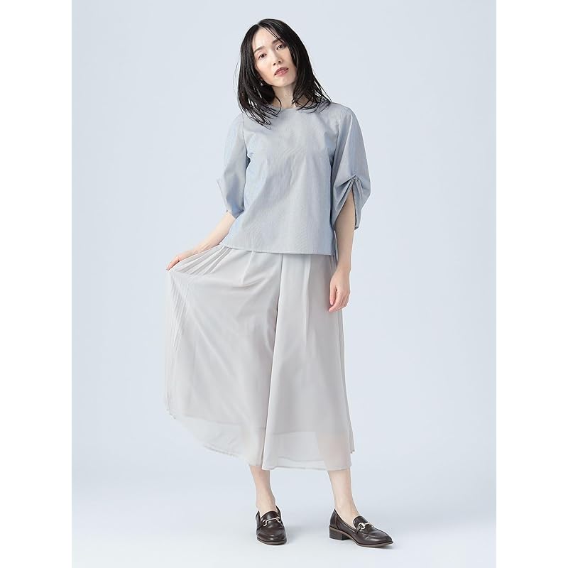 [Beams Heart] pants chiffon pleats wide pants ladies LIGHT.BEIGE ONE SIZE