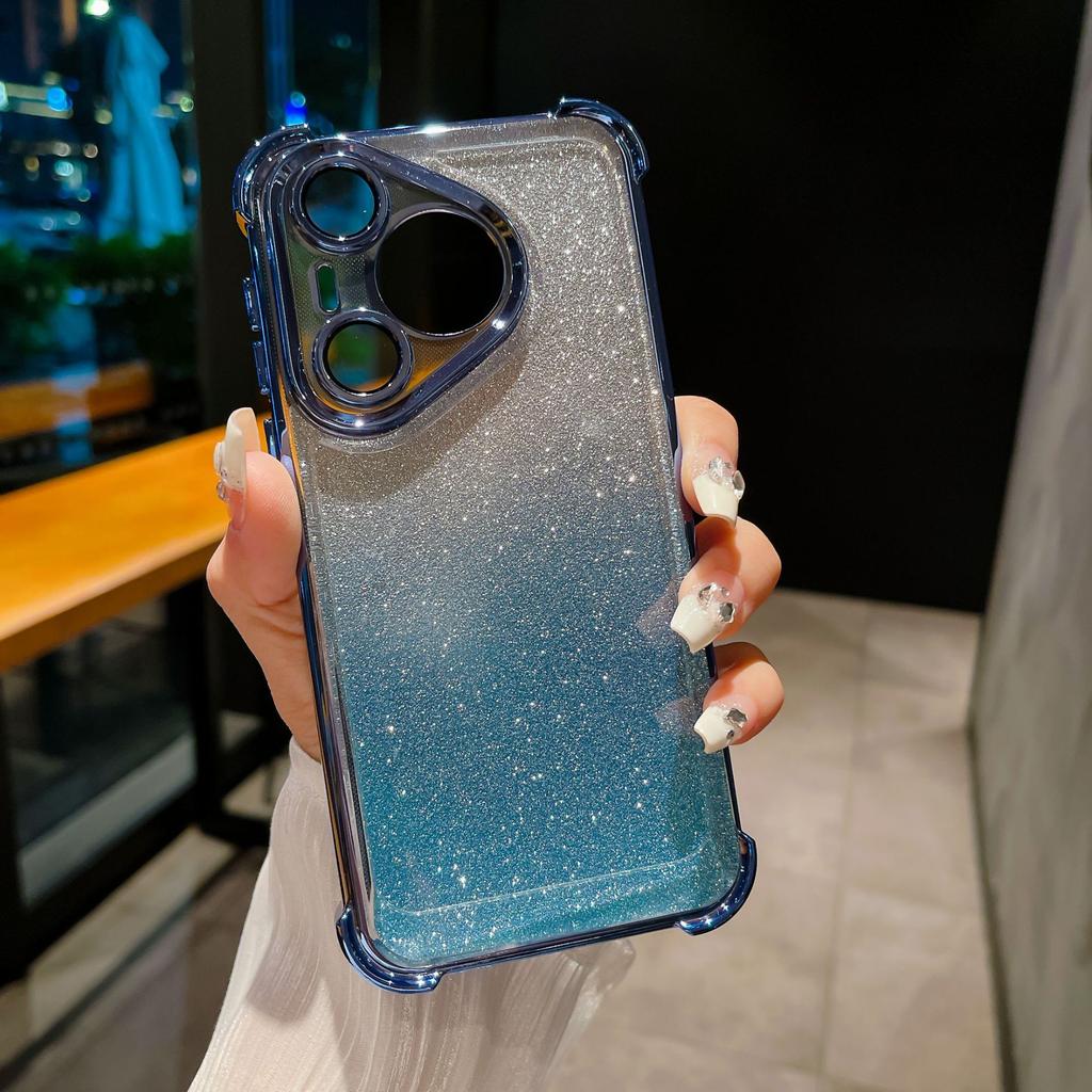 Huawei Pura70ultra Magnetic Stand HONOR 100 Electroplated Four-corner Anti-drop Gradient Glitter Phone Case