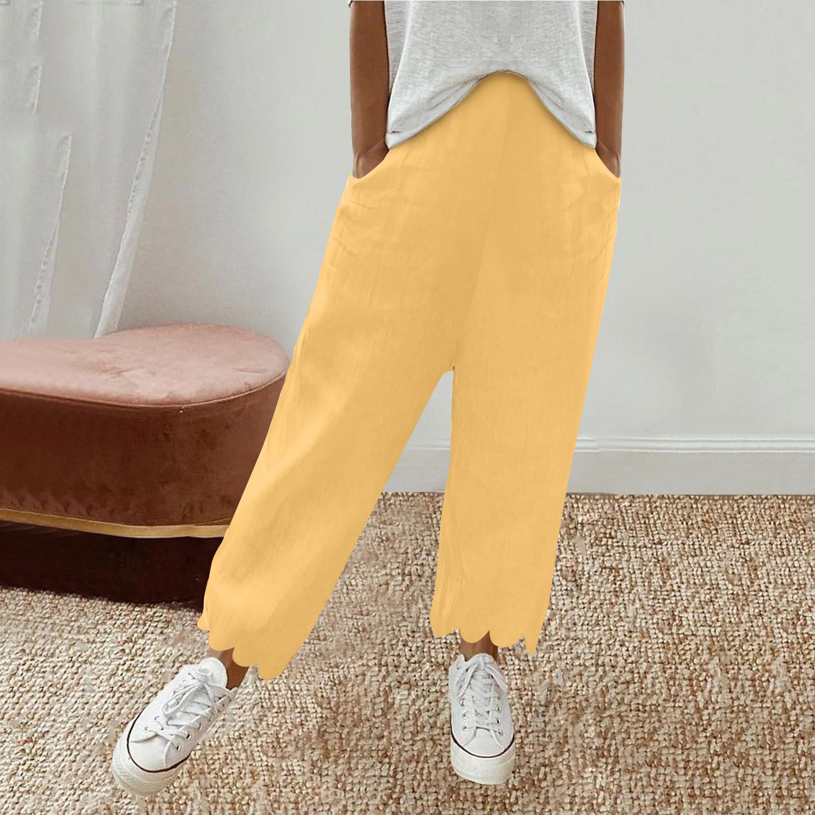 

Женские модные повседневные свободные однотонные брюки с карманами 7/10 Брюки XL жёлтый