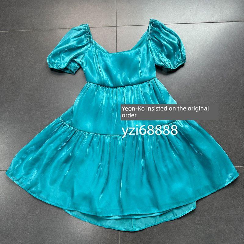 

Export Pure Original Gloss Open Back Square Collar Streamer Exquisite Light Purple Blue Purple Waist-Tight Princess Dress Dress Peacock Blue XL