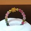 Natural Crystal Tourmaline Cat Paw Lucky Ring with Elastic Beaded Band