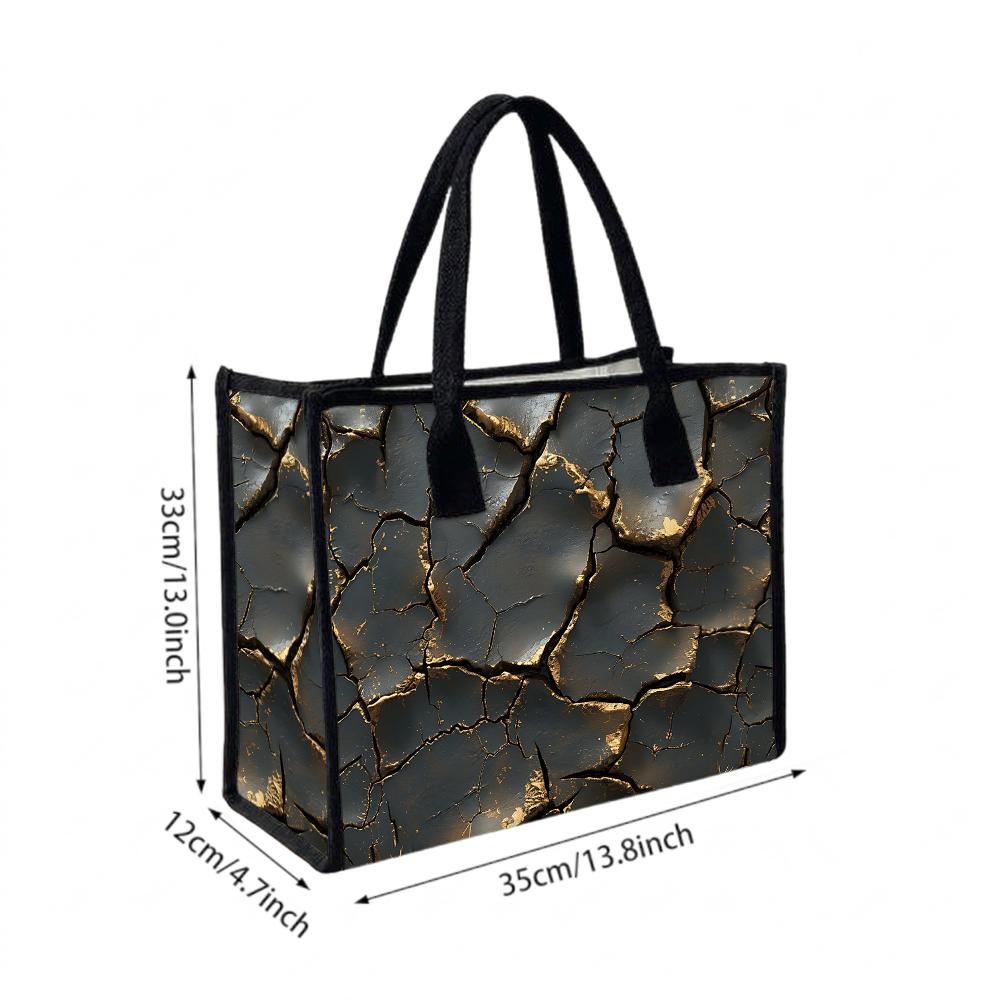 Stylish Crack Gold Pattern Tote Bag Large Capacity Portable Casual Daily Shoulder Handbag for Women Shopping Travel Commute