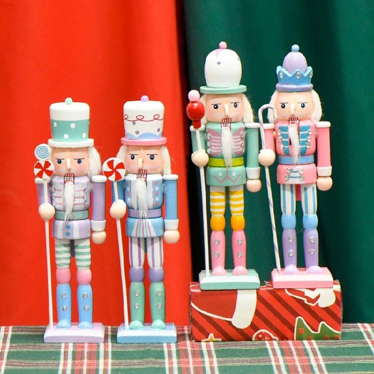 Entry Table Holiday Decors Nutcrackers King Figurine Set, 4 Wooden Candy Colored Freestanding Ornament for Christmas Shelf Styling, Mantels Accent