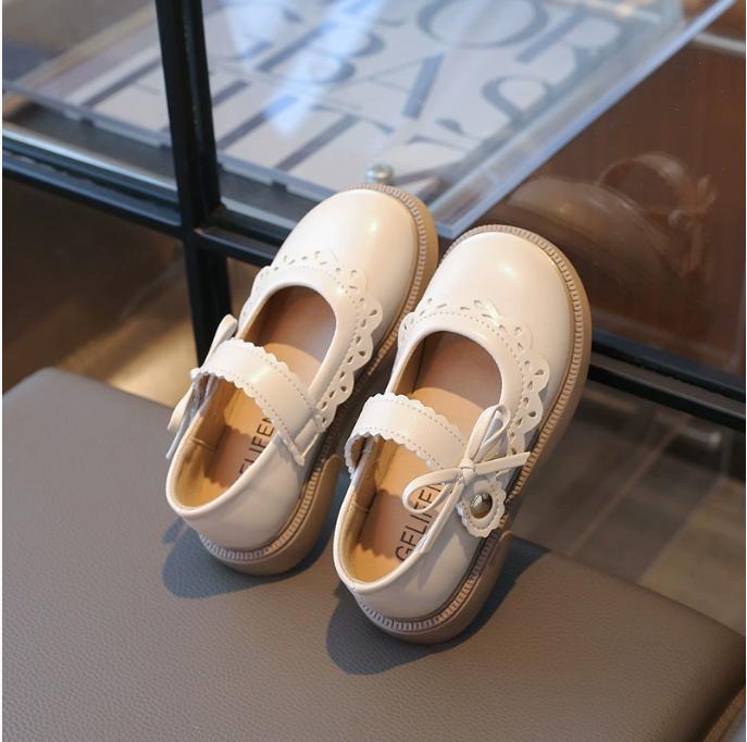 New Kids Mary Jane Shoes Spring Girls School Uniform Shoes Toddler Bow Decor Children Leather Shoes Non-Slip Platform Sole 36