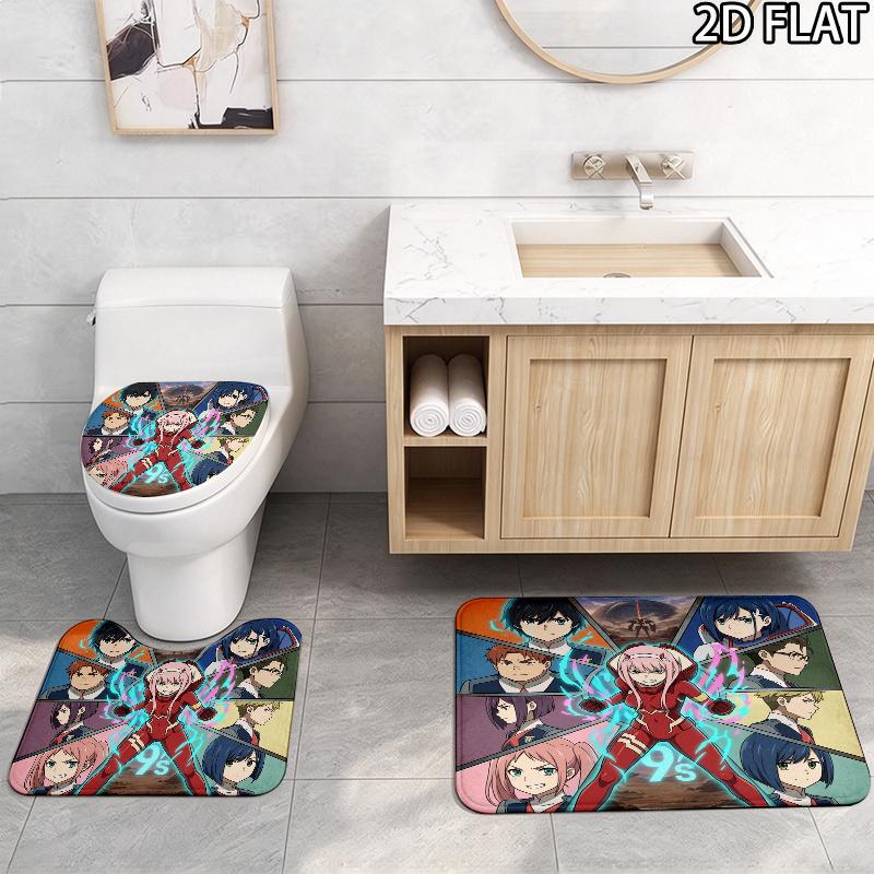 Franxx 3Pcs Flannel Toilet Mat Set Bathroom Rug Bath Carpet Non Slip Home Decor Toilet 3 Pcs Bathroom Textile Set