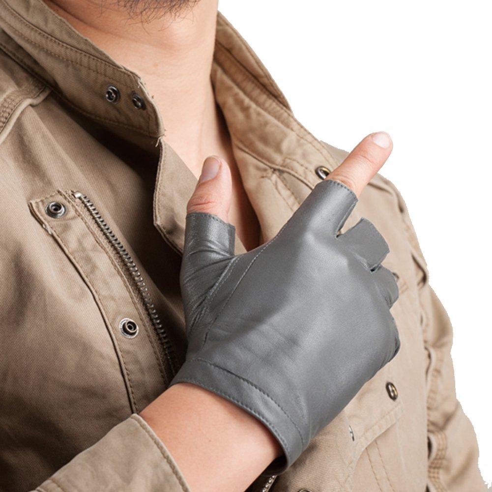 Nappaglo Short Genuine Leather Fingerless Gloves with Silk Perfect for and and Motorcycle Use Men's Lining, Summer, Spring, Fall, Commuting, Exercise,