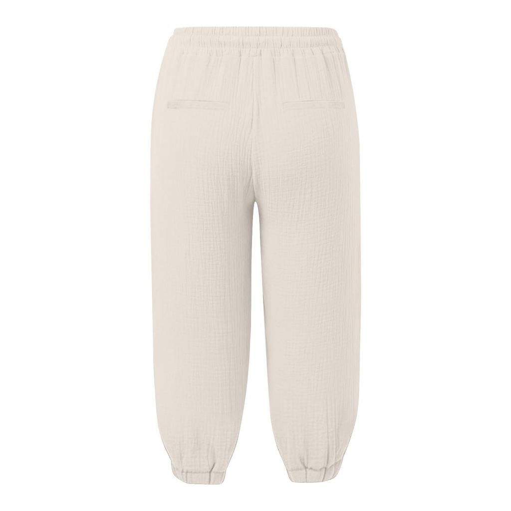 Women's Summer 3/4 Trousers  Summer Trousers With Pockets Causal Loose Trousers Fabric Trousers Sport Leisure Beach Trousers