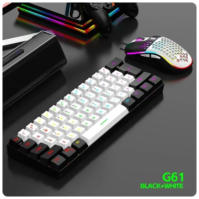 Wired Black & White 61-key Mini RGB Backlit Gaming Keyboard with Mechanical Feel Portable and Compact for Business & Office Use