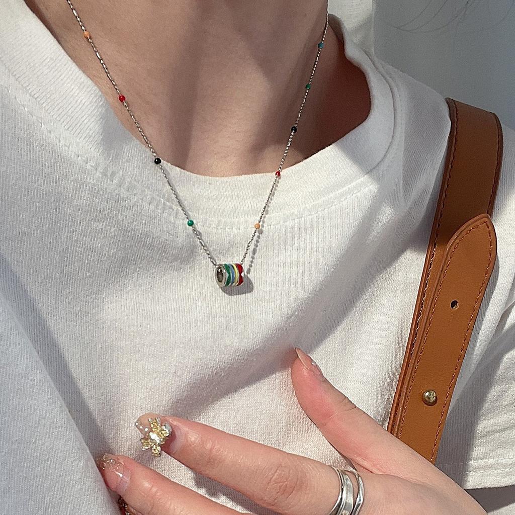 High-End Light Luxury Rainbow Passepartout Enamel Pendant Necklace Women'S Niche Design Sense Trendy Personalized Accessories
