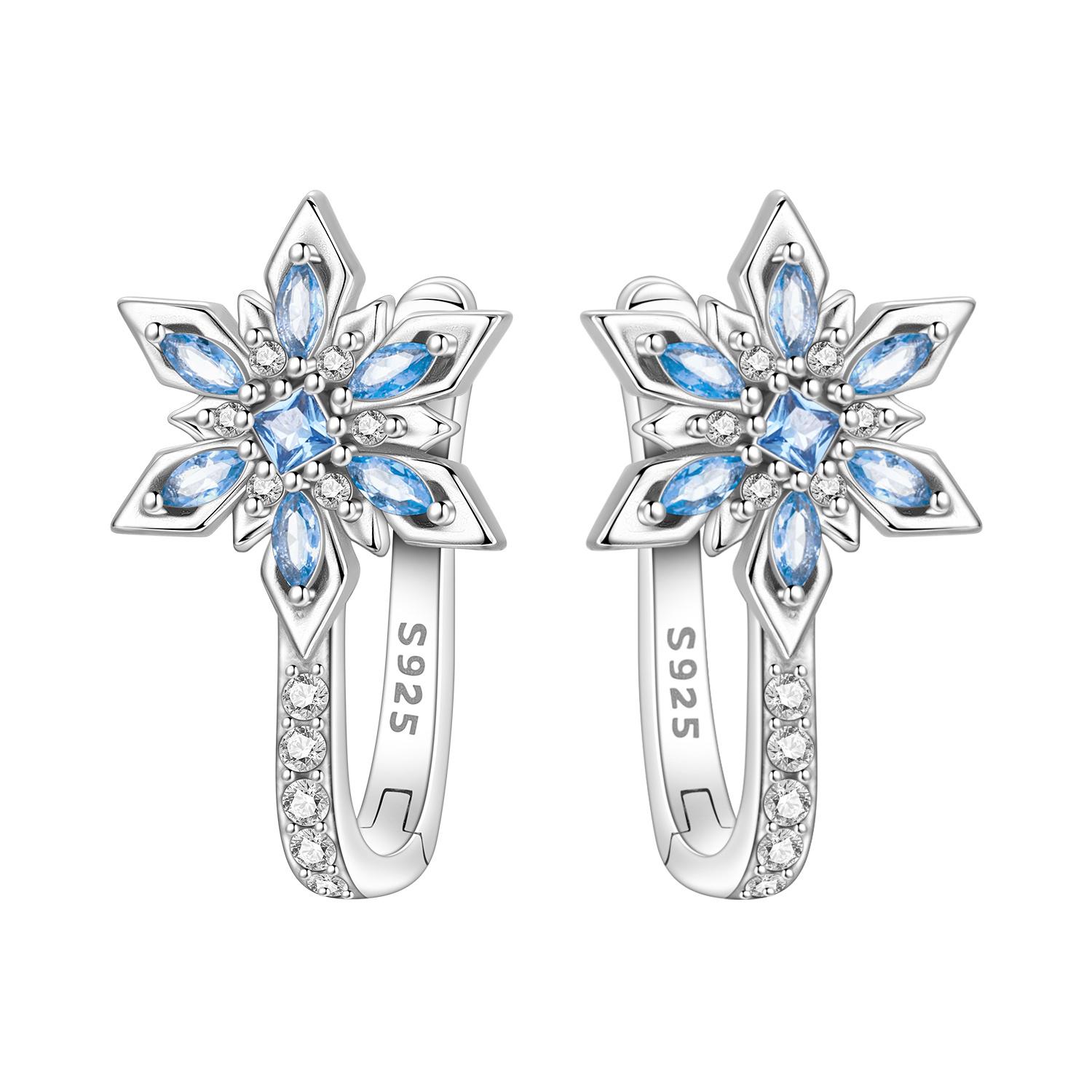 S925 Silver Blue Zircon Snowflake Earrings Hoop Earrings Women Jewelry Trendy Anniversary Gifts