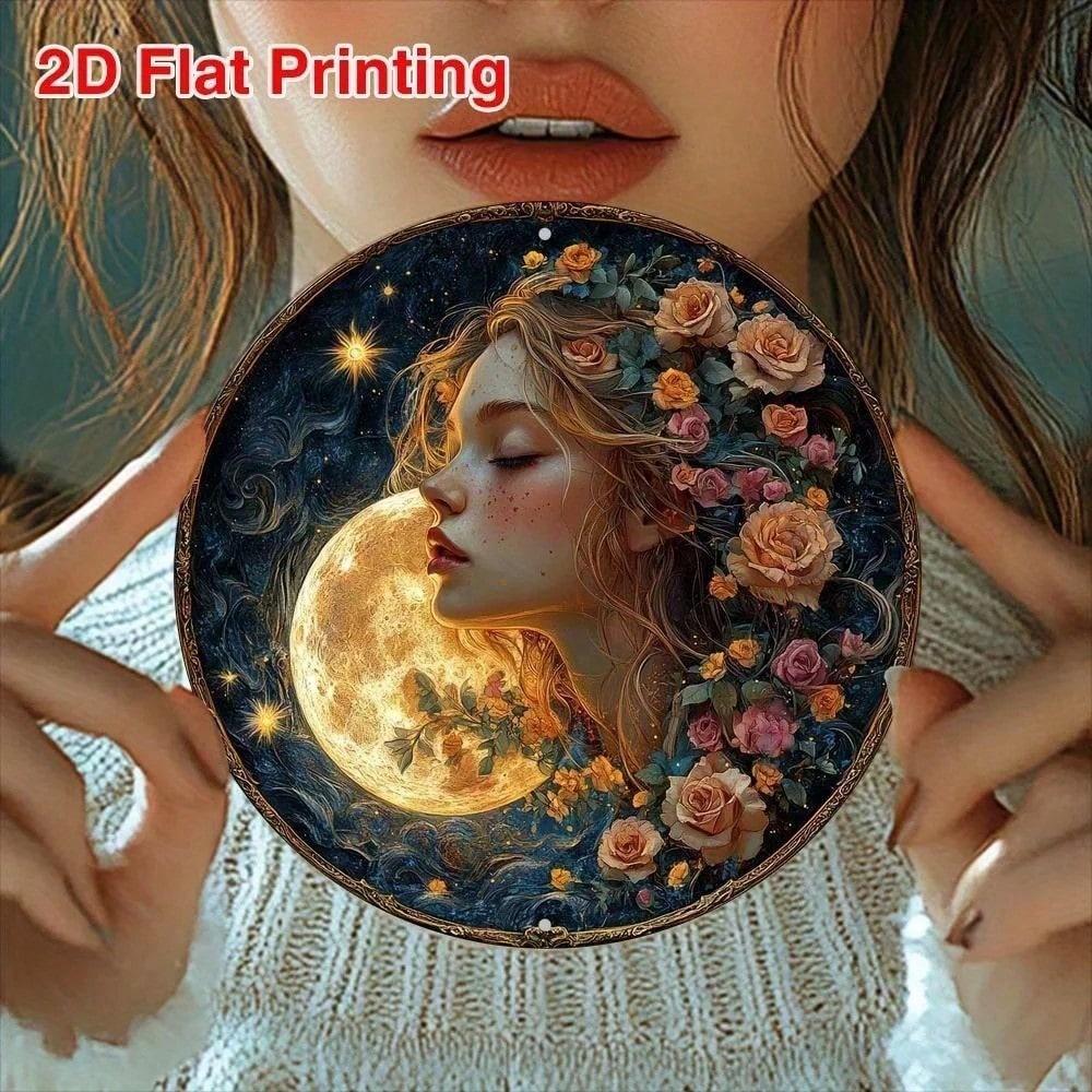 

Retro Sun Moon Metal Tin Sign, Round Aluminum Wall Decor 8x8 Inch for Kitchen Garden, Vintage Farmhouse Plaque 20x20 разноцветный