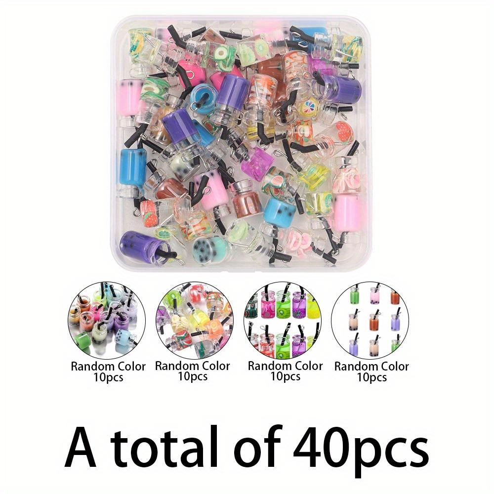 40pcs Resin Material Bottle Pendant Jewelry Making Set Milk Tea Beverage Cup Pendant Color Pendant DIY Summer Beach Anklet Bracelet Earring Keychain