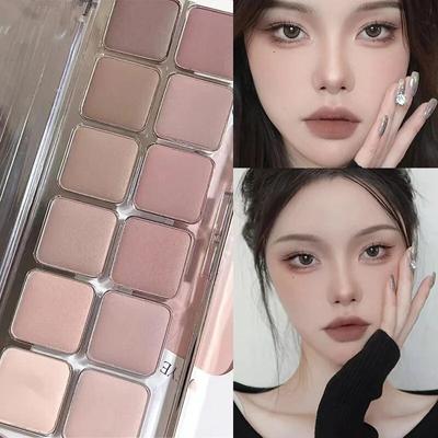 Lidschatten-Palette mit niedriger Sättigung, 12 Farben, alle matt, koreanischer Tee, Aprikose, Augen-Make-up-Palette, tägliches Make-up, langanhaltende Lidschatten