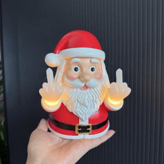 Funny Gifts for Adults Christmas Middle Finger Light, Naughty Santa Claus Reindeer Giving Lamp with LED Decorative Resin Figurine Warm Glow, Wall And