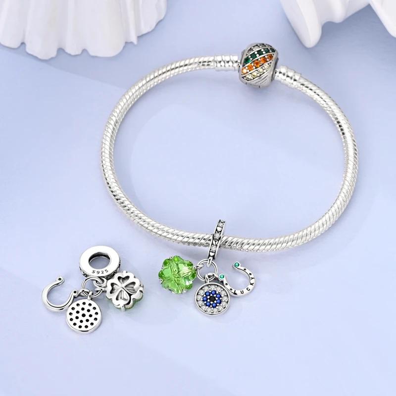 Charms Platafour-Leaf Clover Eyes Horseshoe Beads Fit Originalbracelets Charms For Women Jewelry Diy Making Gifts
